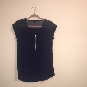 EXPRESS Short Steve Silky Zip Front Blouse